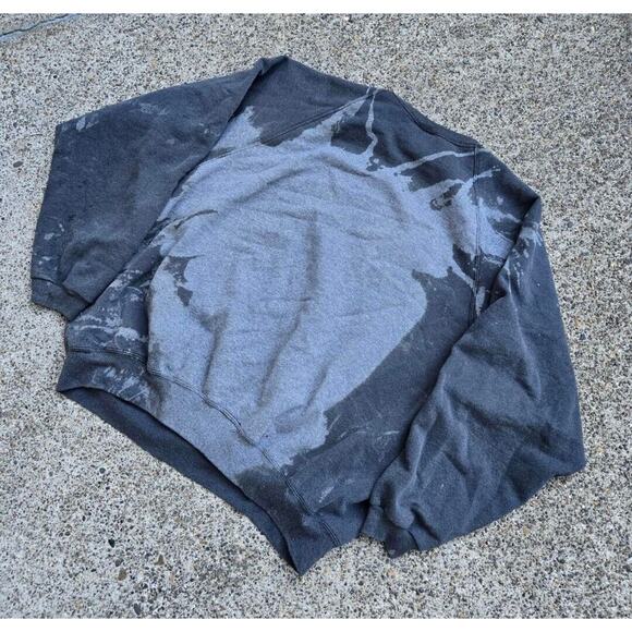 Vtg 90s Acid Wash Bleach Distressed Faded Blank Crewneck Sweatshirt Black XL - Picture 2 of 6